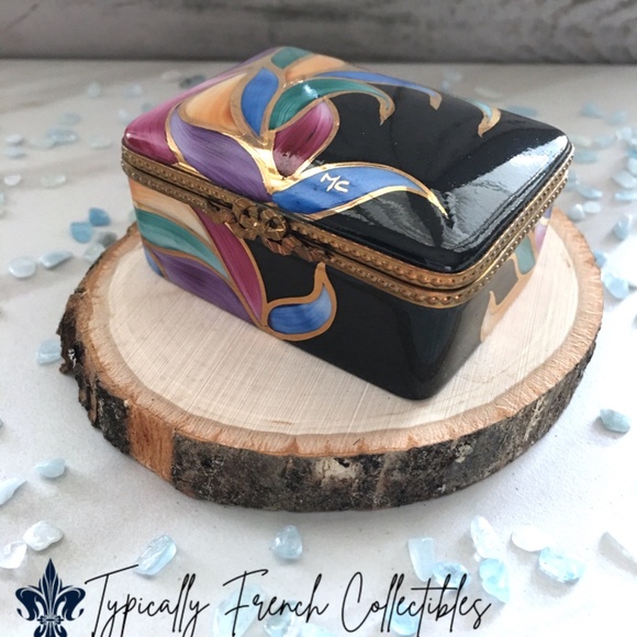 Gold Black Floral Rochard Limoges Trinket Box - Picture 9 of 9